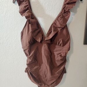 Attracosport New One Piece Ruffled V-Neck Swimsuit.